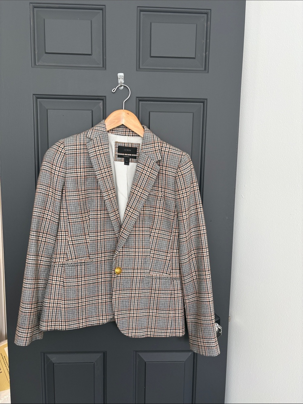 J. Crew Glen Plaid Single-Button Blazer in Gray and Brown